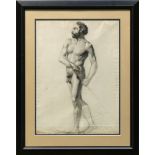American School (20th century), Nude Man with Sword, charcoal on paper, unsigned, overall (with