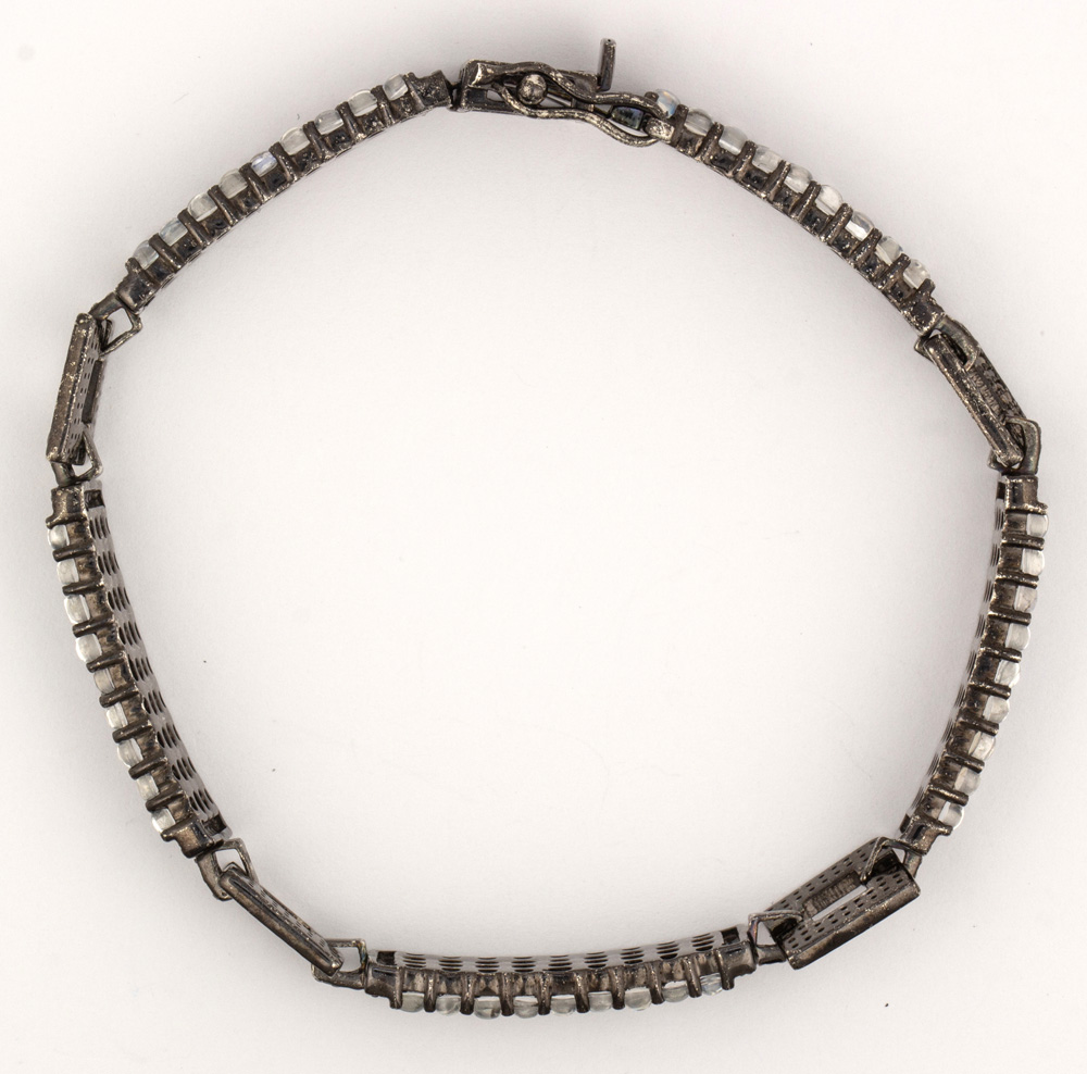 Moonstone, diamond, blackened silver bracelet Featuring (180) round moonstone cabochons, measuring - Image 3 of 3