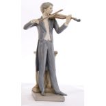 Lladro figural sculpture of man playing violin, 14"h