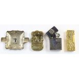 (lot of 4) Smoking accessories: a Continental silver match safe with a repousse hunting scene, a