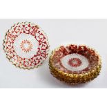 (lot of 9) Bohemian style glass dessert plates, each having a gilt rim, 7.5"dia.