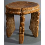 A West African carved wood stool, likely Mali or Lobi, with four glossy figures, 11"h; Provenance: