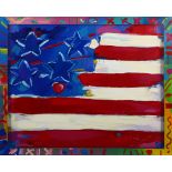 Peter Max (American, b. 1937), "Flag with Heart," 1988, serigraph, signed lower right, edition 171/