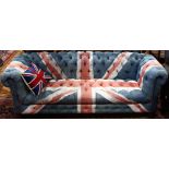 Chesterfield sofa, having a Union Jack pattern upholstery with tufted seat and back, 24"h x 69"w x