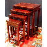 (lot of 4) Set of four Chinese hardwood nesting tables, size 14.5"l x 20.5"w x 27.5"h