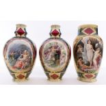 (lot of 3) Royal Vienna style porcelain vases, each having a tapered form with polychrome decoration