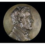 Large scale cast medal portrait of Abraham Lincoln, 10"dia.