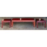 (lot of 3) A set of Chinese hardwood tables, one long table and two low side tables, long table size