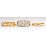 (Lot of 3) Diamond, yellow gold rings Including 2) diamond, 14k yellow gold rings, sizes 8, 7.5;
