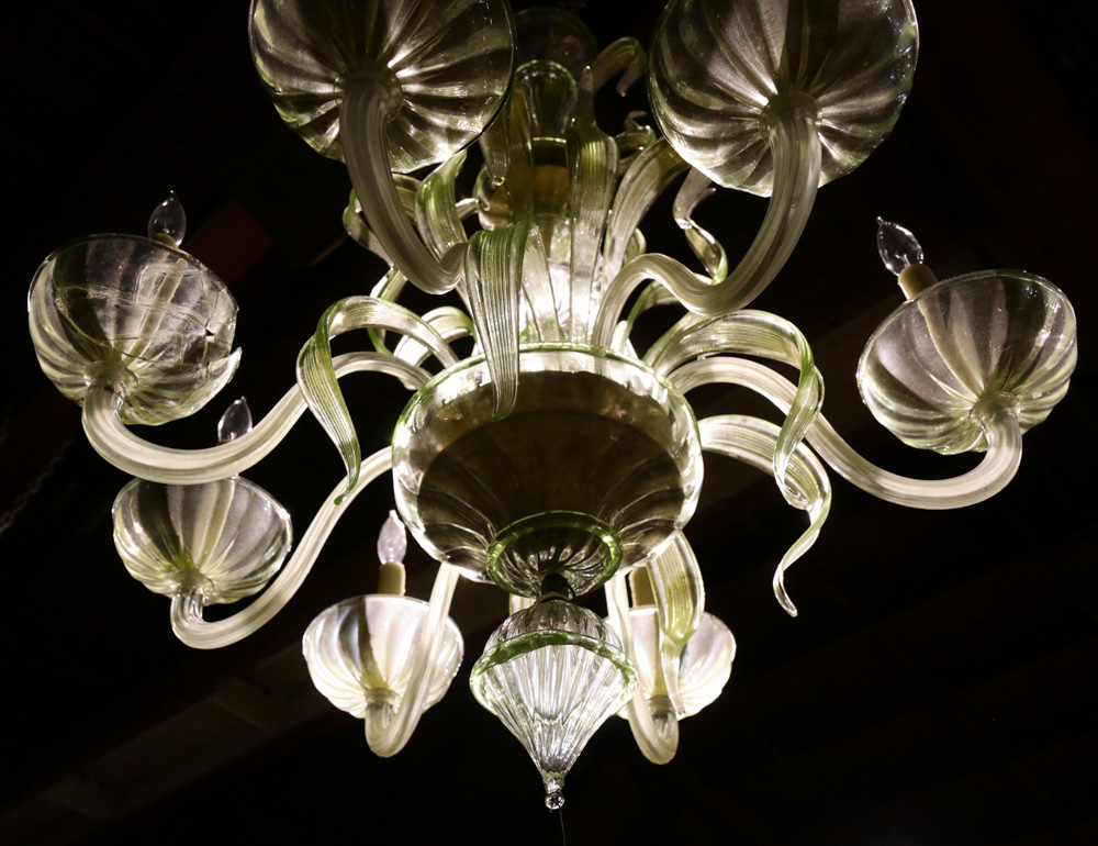 A Murano green to clear art glass chandelier, the seven light fixture with a tiered blown glass - Image 5 of 10