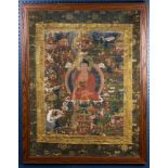 Tangka of twelve Great deeds of Buddha, with frame: 33.5"w x 43.25"h, image size: 29.5"w x 39.25"h