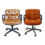 (lot of 2) Charles Pollock for Knoll International Executive chairs, each having brown tufted