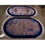 (lot of 2) Chinese oval shape artdeco style carpets, 3.1' x 5"