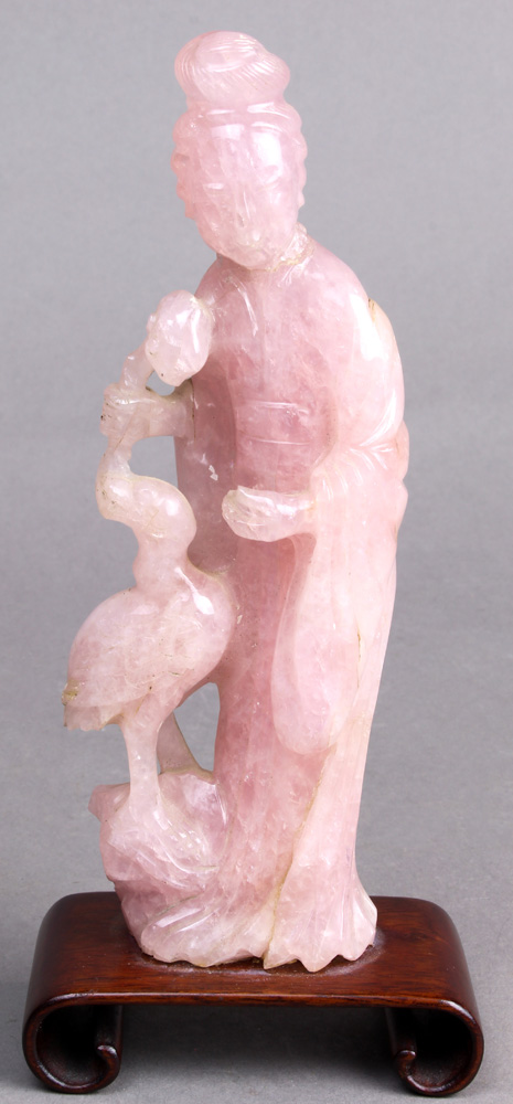 (Lot of 3) Three Chinese hardstone carvings, a pair of rose quartz figures of lady and bird, - Image 13 of 17