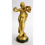 Eugene Delaplanche (French, 1836 - 1891), "Violiniste Partiellement Drapee," gilt bronze, signed