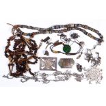 Collection of nephrite, glass seed, sterling silver, silver, metal jewelry Including 2) pairs of