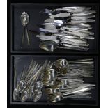 (lot of 69) A Reed & Barton Diamond sterling flatware set, designed by Gio Ponti in 1958: (9) dinner