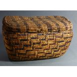 A Pacific Northwest Native American Indian Coast Salish oval lidded imbricated storage basket,