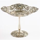 Shreve reticulated weighted sterling compote, fashioned in the Rococo revival style, the cavetto