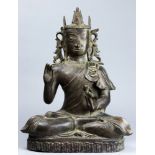 A Burmese "shan" style crowned Buddha, 14"w x 18.5"h