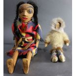 (lot of 2) Pacific Northwest Native American Indian Eskimo and Haida dolls, largest: 19.5"h