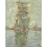 Vettore Zanetti Zilla (Italian, 1864-1946), Full Mast Ship, 1911, oil on board, signed lower