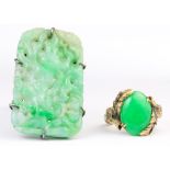 (Lot of 2) Jade, 14k yellow gold, sterling silver jewelry Including 1) jadeite cabochon, 24k