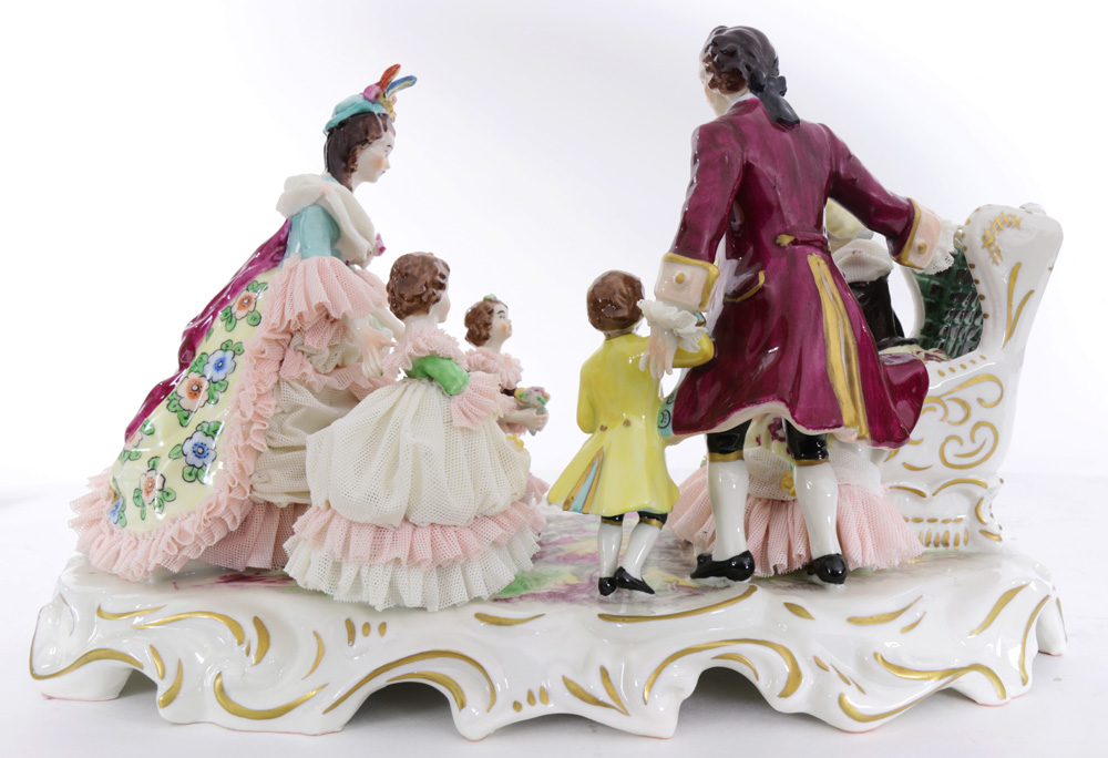 Dresden crinoline porcelain group, depicting a court scene with children, 7.5"h - Image 2 of 3