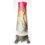 A French Art Nouveau cameo glass vase, executed in four colors, depicting a winter landscape, with