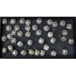 (lot of 39) Colt Francolin sterling silver tie tacks and button clasps, consisting of (22) button