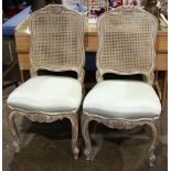 Pair of Louis XV style caned back chairs, each rising on cabriole legs, 39"h