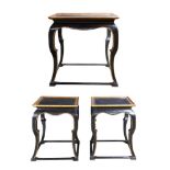 (Lot of 3) Three Asian style lacquer stools, of rectangular shape and decorated gold color gilt to