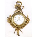 Samuel Marti gilt bronze cartel clock, retailed by Tiffany & Co, the ribbon tied pendant drum form