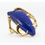 Lapis Lazuli and 14k yellow gold ring Featuring (1) irregular lapis lazuli cabochon, measuring