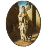European School (20th century), Portrait of Perrier & Dog, oil on canvas laid on board, overall (