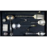 (lot of 9) Assembled lot silver flatware and (3) boxes: consisting a pair of Finnish and Danish