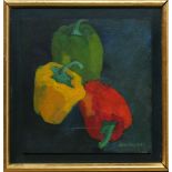 Jill Davenport (American, 20th century), Untitled (Three Peppers), oil on board signed lower