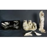 (lot of 6) Pacific Northwest Native American Indian Eskimo or Inuit bone carvings, including an