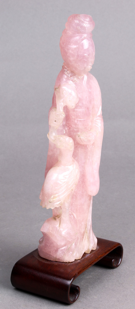 (Lot of 3) Three Chinese hardstone carvings, a pair of rose quartz figures of lady and bird, - Image 14 of 17