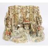 Japanese Satsuma rolled document holder, Taisho period, molded six sages (loss of one sage) and