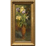 American School (20th century), Still Life with Flowers in a Vase, oil on canvas, artist monogram