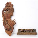 (lot of 2) Southeast Asian carved architecture fragment piece, together with a carved wood board,