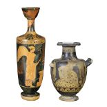 (lot of 2) Greek style pottery group, consisting of a red-figure Lekythos, together with a Apulian