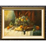European School (20th century), Table Still Life with Pheasant, oil on canvas, signed indistinctly