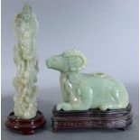 (Lot of 2) Two Chinese Hardstone Carvings, first is a standing Guanyin , the other a recumbent