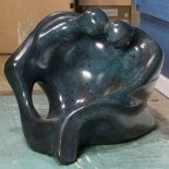 Two Embracing Figures, bronze sculpture, unsigned, 20th century, overall: 16.5"h x 20"w x 16"d