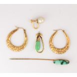 (Lot of 4) Multi-stone, yellow gold, metal jewelry items Including 1) pair of 14k yellow gold hook
