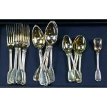 (lot of 19) A French Fiddle and Thread gilt silver flatware service: (6) dinner forks 7.5"l; (6)