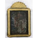 Spanish Colonial tin retablo, having polychrome decoration of a Santos figure, 15"h