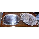 (lot of 2) Silverplate tray group, consisting of a Rococo style tray with incising and a scroll
